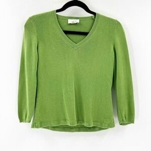 Ann Taylor LOFT Green V-Neck Long Sleeve Sweater Size Small